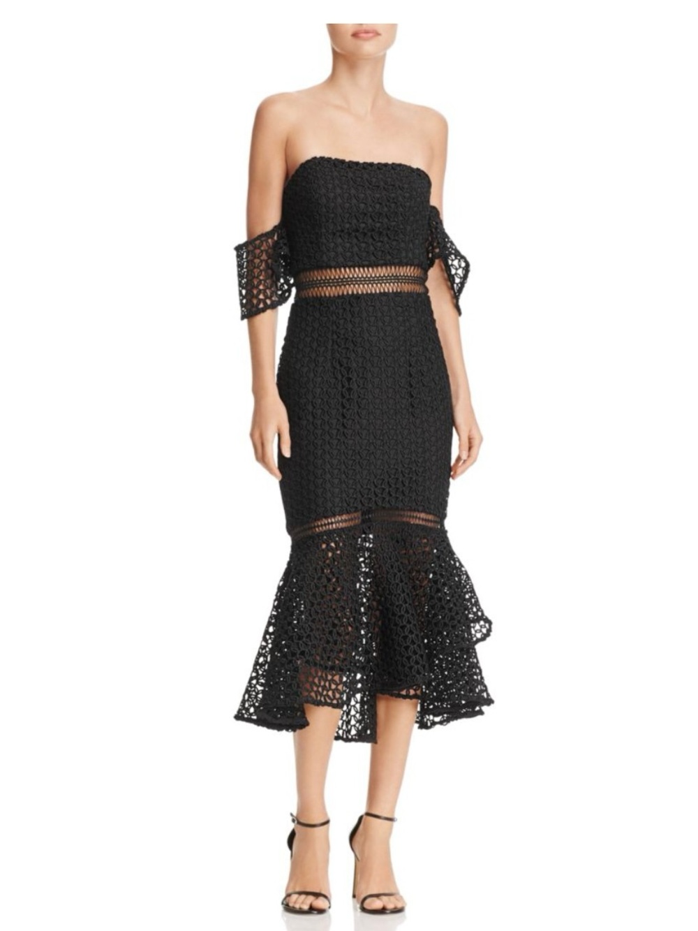Strapless Black Crochet Mermaid Dress